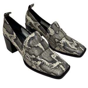 Aeyde Snake Embossed Block Heel Leather Heels EU 41 / US 11 Square Toe Loafers